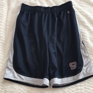 Mens blue and silver athletic shorts